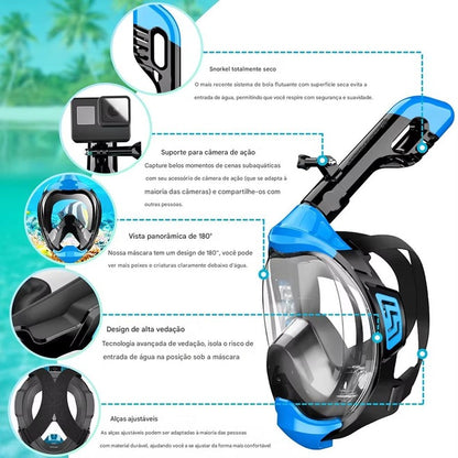 Mascara Subaquática de de Mergulho Gold Sports Gold Full Face Com Snorkel Azul M
