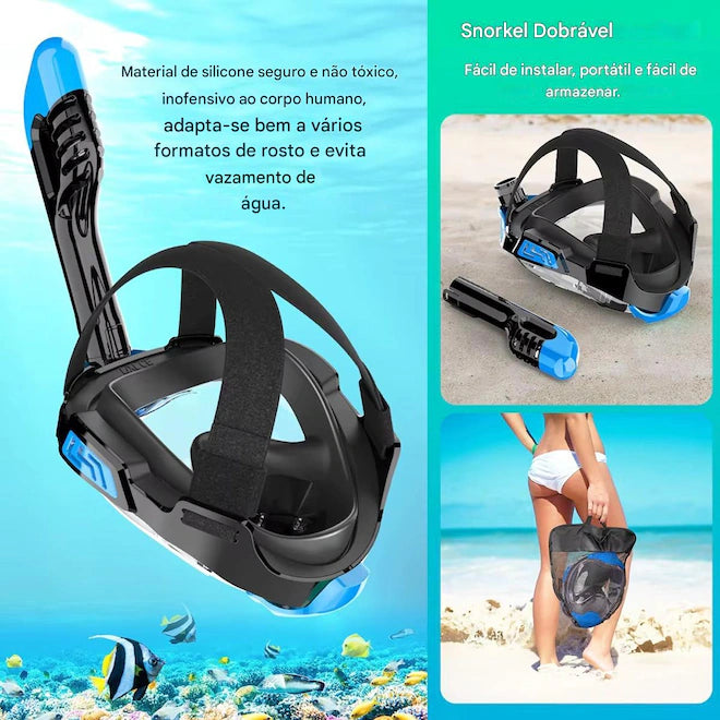 Mascara Subaquática de de Mergulho Gold Sports Gold Full Face Com Snorkel Azul M