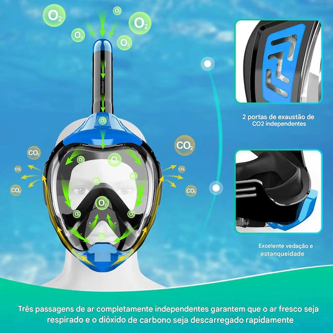Mascara Subaquática de de Mergulho Gold Sports Gold Full Face Com Snorkel Azul M