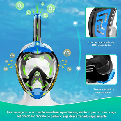 Mascara Subaquática de de Mergulho Gold Sports Gold Full Face Com Snorkel Azul M