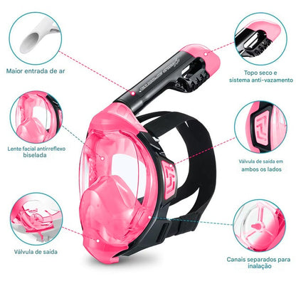 Mascara Subaquática de de Mergulho Gold Sports Gold Full Face Com Snorkel Rosa M