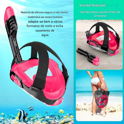 Mascara Subaquática de de Mergulho Gold Sports Gold Full Face Com Snorkel Rosa M